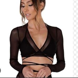 Rave black mesh wrapped top and mesh skirt